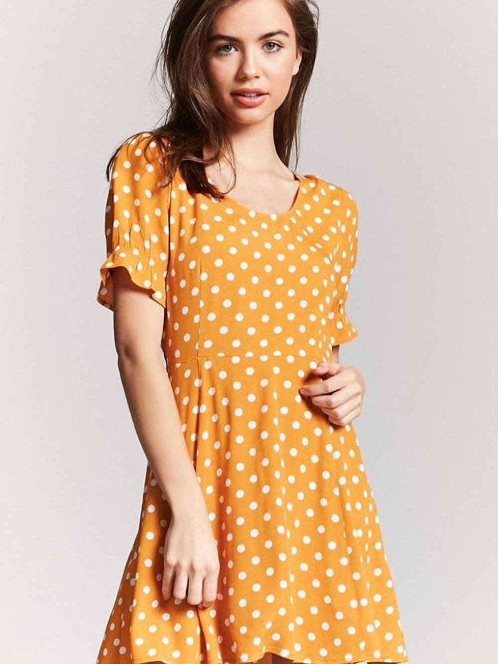 Forever 21 Mustard Polka Dot Print Dress Small S
